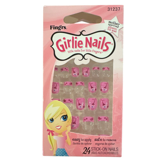 Little Fingr's GIRLIE NAILS #31237 24 Stick-On Nails WHALES Full & French Pink