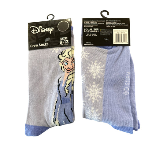 Disney ELSA Men's Size 9-13 Crew Socks Light Blue White Black Grey Snowflake Frozen Design