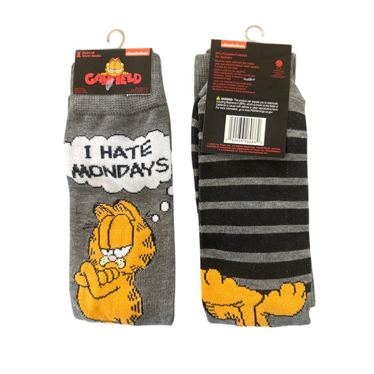 Nickelodeon GARFIELD Men's Size 6-13 Crew Socks Gray Orange Black I HATE MONDAYS