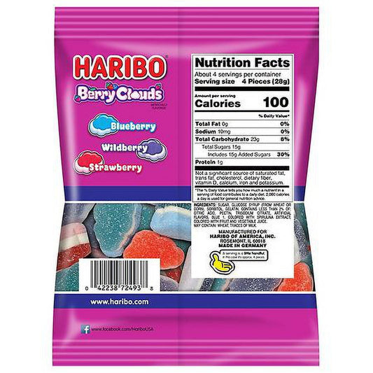 1 x 4.1 oz Bag Haribo Berry Clouds Soft Fruity Candy Share Size
