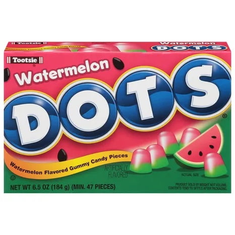 1 x 6.5 oz Theatre Box Tootsie Dots Watermelon Flavored Gummy Candy Gumdrop Pieces Exp. 10/25