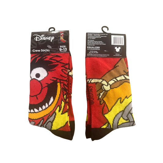 1 x Disney The Muppets ANIMAL Crew Socks Size 9-13 Red Black Yellow Fun Design