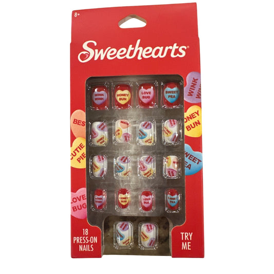 SWEETHEARTS Candy 18 Press-On Nails CONVERSATION HEARTS Valentine's Day Words