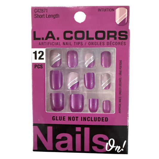 L.A. Colors NAILS ON! 12 Nails INTUITION Short Square Glossy Purple+Lavander