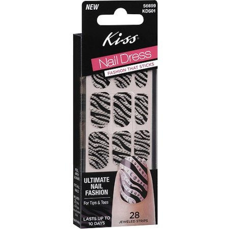 Kiss Nail Dress TIPS & TOES 28 Strips/Nail Stickers Black + White Zebra Stripes