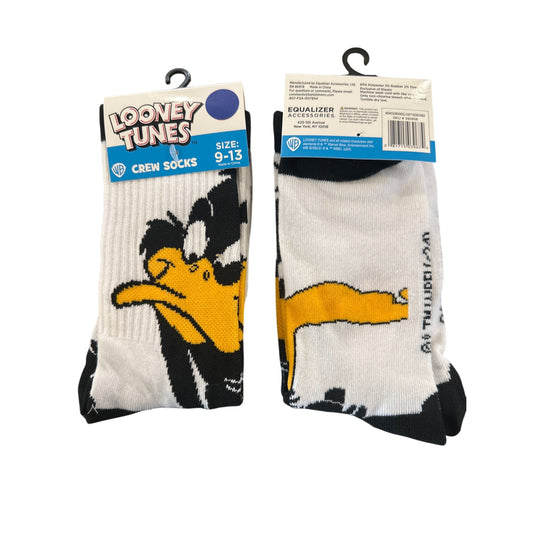 Looney Tunes DAFFY DUCK Men's Size 9-13 Crew Socks Black White Yellow Cartoon