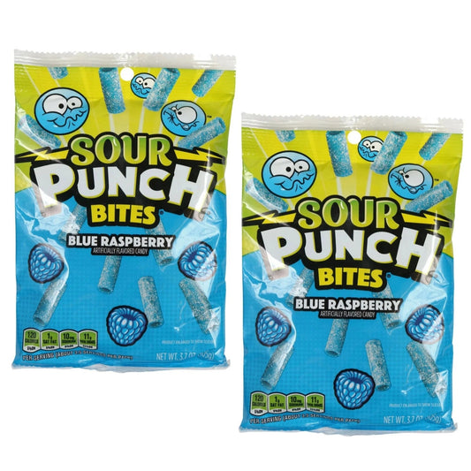 2 x 3.7 oz Sour Punch Bites Blue Raspberry Sweet & Sour Chewy Treats For Snacking & Sharing