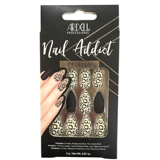 Ardell Nail Addict 24 Nails PREMIUM Long Almond Matte+Glossy Black+Beige Leopard