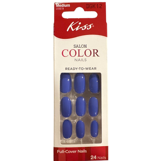 Kiss SALON COLOR 24 Nails Medium Length Oval Shiny Cobalt Blue Full Cover Nails