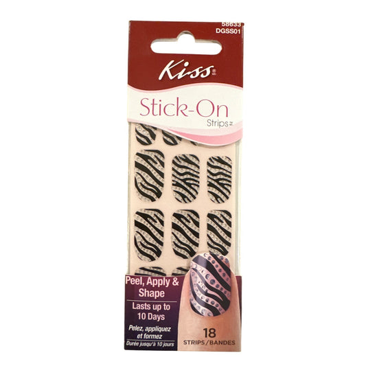 Kiss Stick-On Peel Apply Shape 18 Strips/Nail Pink+Black Zebra Jewel Design
