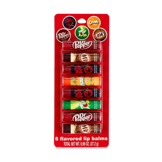 8 pc Flavored Lip Balms Pack With Dr Pepper Crush 7UP A&W Crush Soda Party Pack