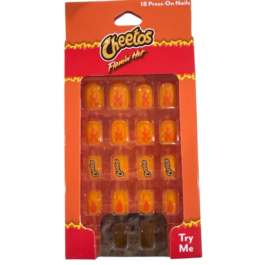 FLAMIN HOT CHEETOS Chips 18 Press-On Nails Short Square Glossy Orange + Yellow