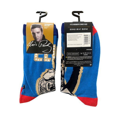 ELVIS PRESLEY Women's Size 6-9.5 Crew Socks Blue Red Black Beige Guitar Design