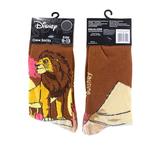 Disney THE LION KING Men's Size 9-13 Crew Socks  Brown Yellow Beige Pink Design