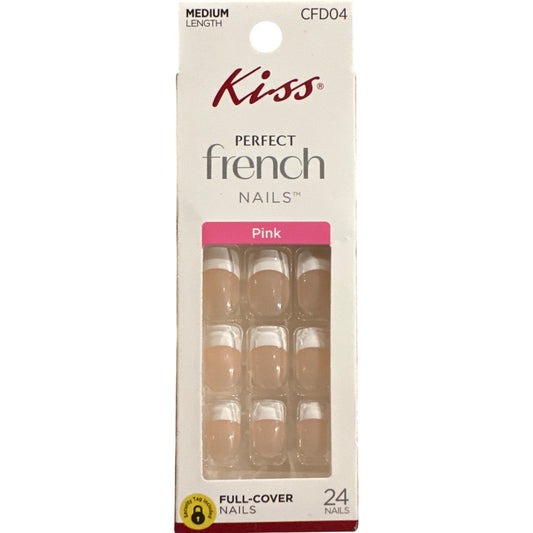Kiss PERFECT FRENCH 24 Nails Medium Length Square Shiny+French Tip Pink+White