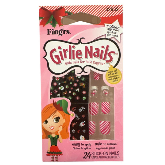 Little Fingr's GIRLIE NAILS #32962 24 Stick-On Nails & Stickers CANDY CANES