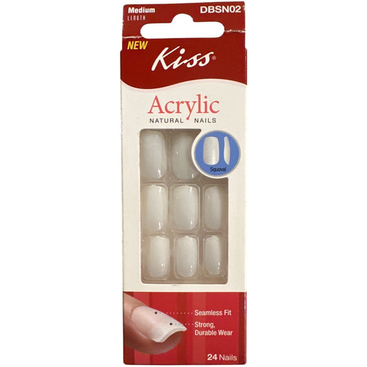 Kiss ACRYLIC 24 Nails Medium Squoval Glossy White Seamless Fit Modern Natural