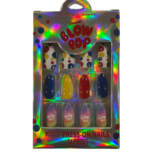 Taste Beauty CHARMS BLOW POP Candy 24 Press-On Nails Almond Glossy Polka Dots