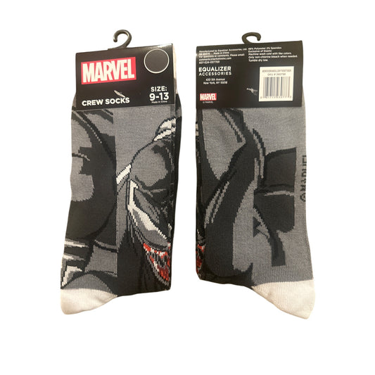 Marvel VENOM Men's Size 9-13 Crew Socks Gray Black White Red Casual Soft Comfort