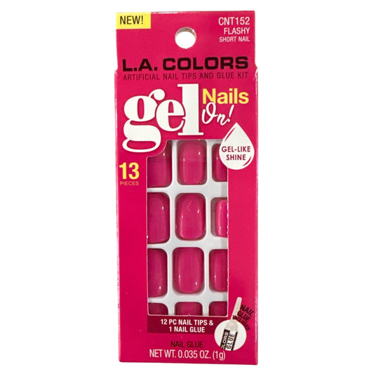 L.A. Colors GEL ON! 12 Nails FLASHY Short Squoval Glossy Hot Pink Gel-Like Shine