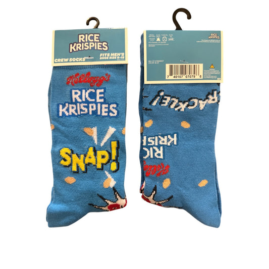 Kellogg's RICE KRISPIES Cereal SNAP! Men's Size 6-12 Crew Socks Blue Yellow Red