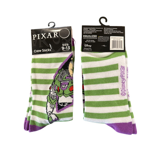 Pixar BUZZ LIGHTYEAR Men's Size 9-13 Crew Socks Green White Purple Comfortable