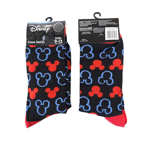 Disney MICKEY MOUSE Men's Size 9-13 Crew Socks Black Red Blue Patterned Design