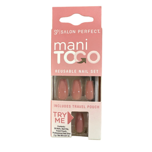 Salon Perfect 30 Nail Mani To Go Long Coffin Glossy Nail Peach Reusable Nail Set