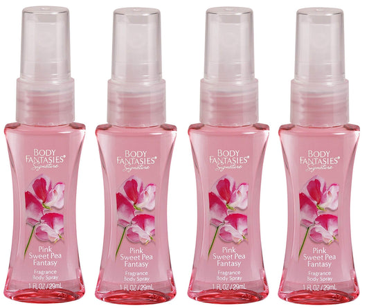 Body Fantasies Pink Sweet Pea Fantasy Fragrance Body Mist 1 oz Each Travel size (Pack of 4)