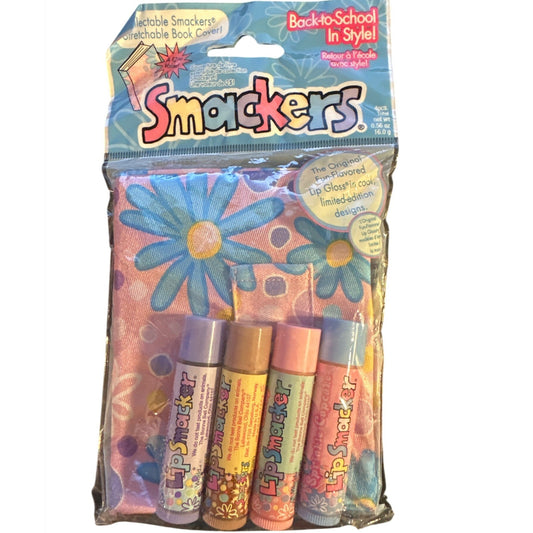Vintage Lip Smackers Back-To-School Book Cover Set w/4 Bubble Font Lip Balms HTF