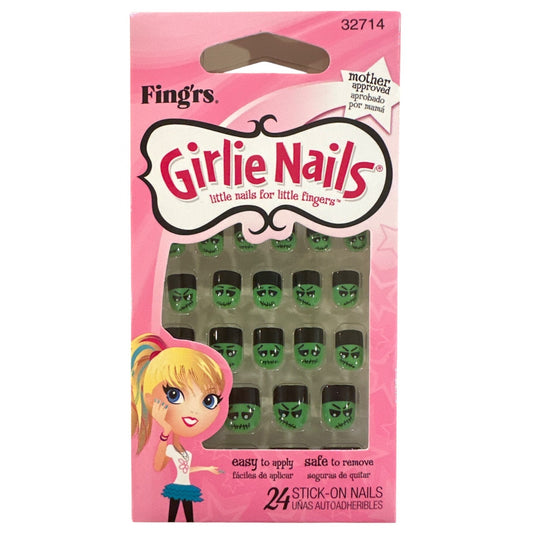 Little Fingr's GIRLIE NAILS #32714 24 Stick-On Nail FRANKENSTEIN Halloween Green