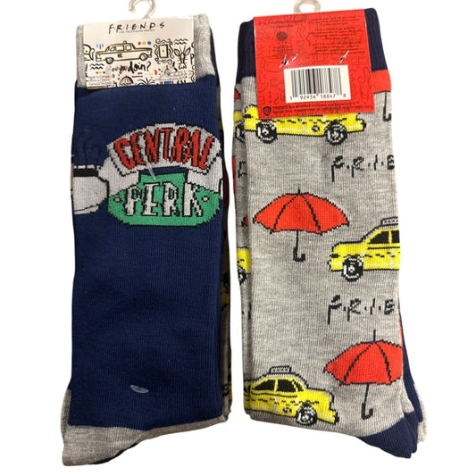 FRIENDS Central Perk & NYC Taxi Themed Crew Socks Set Unisex Size 4-10 Gray/Navy