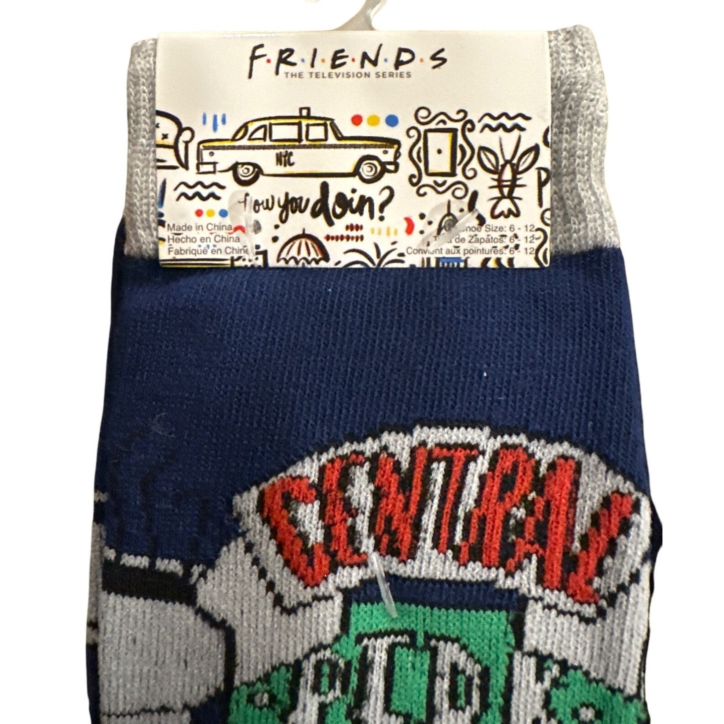 FRIENDS Central Perk & NYC Taxi Themed Crew Socks Set Unisex Size 4-10 Gray/Navy