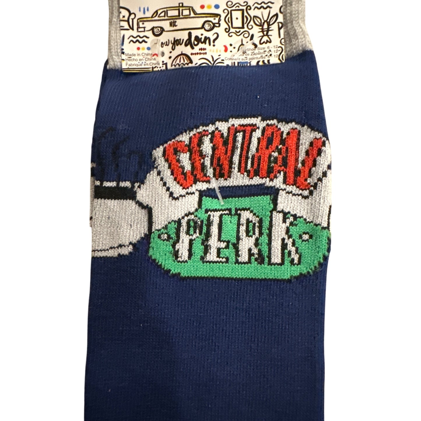 FRIENDS Central Perk & NYC Taxi Themed Crew Socks Set Unisex Size 4-10 Gray/Navy