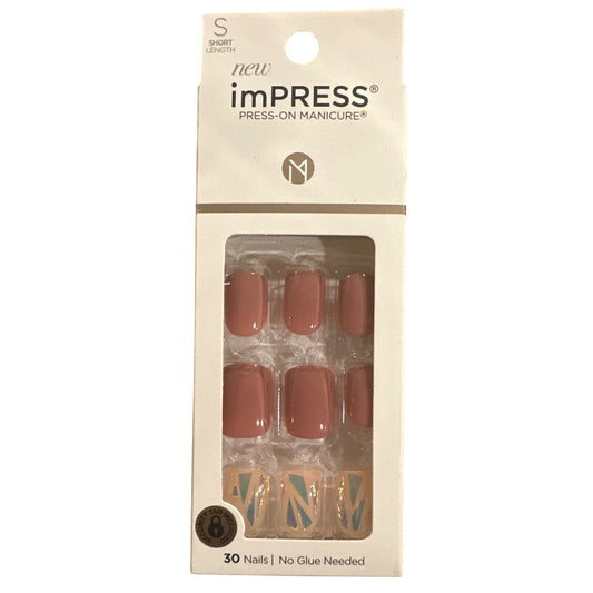 Kiss ImPRESS 30 Nails MIRACLE Short Square Shiny Coral+Peach Broken Glass Design