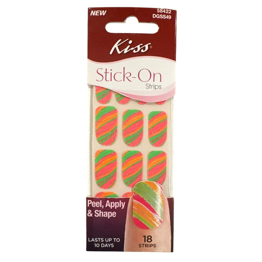 Kiss Stick-On Peel Apply and Shape 18 Strips/Nail Pink+Green+Orange Neon Glitter