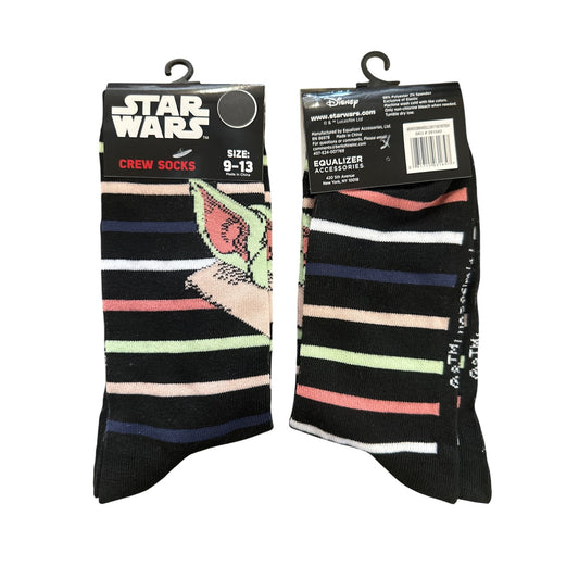 Disney STAR WARS GROGU Men's Size 9-13 Crew Socks Black White Green Pink Stripes