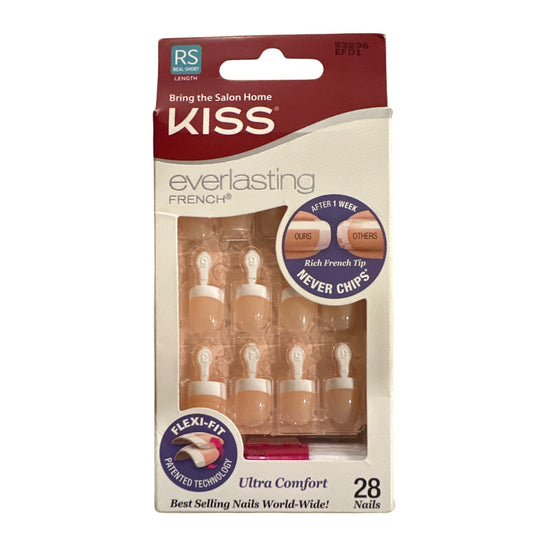 Kiss EVERLASTING FRENCH 28 Nail Short Square Rich French Tips Natural Flexi-Fit