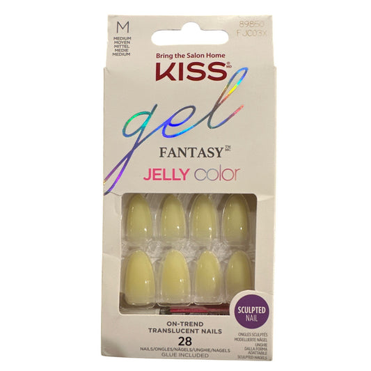 Kiss Gel Fantasy Jelly Color 28 Nails Medium Almond Glossy Yellow Glue included