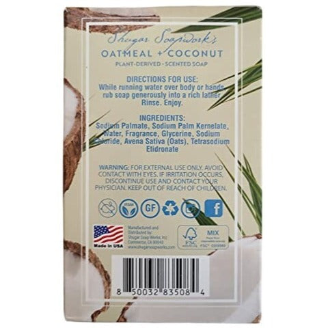 Shugar Soapworks Oatmeal Coconut Bar Soap 5 oz Vegan Plant-Based USA Made New