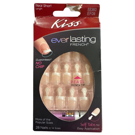Kiss EVERLASTING 28 Nails Short Square French Nails Natural + Pearl Tips No Chip