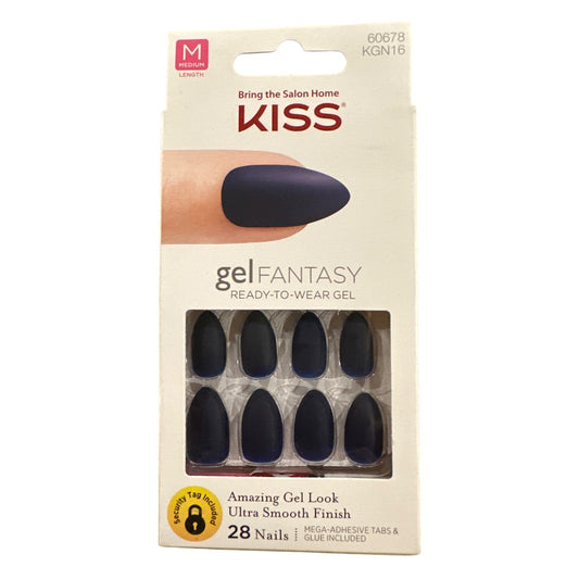 Kiss Gel Fantasy 28 Nails Medium Almond Matte Navy Blue Mega-Adhesive Tabs