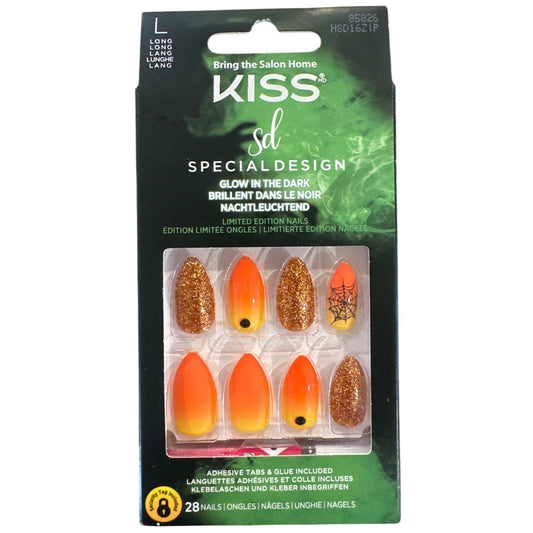 Kiss HALLOWEEN GLOW IN DARK 28 Nails Long Almond Matte+Glossy+Glitter Spider Web
