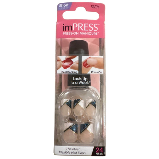 IMPRESS KISS Press-On 24 Nails WINK WINK Short Square Shimmer French Tips White