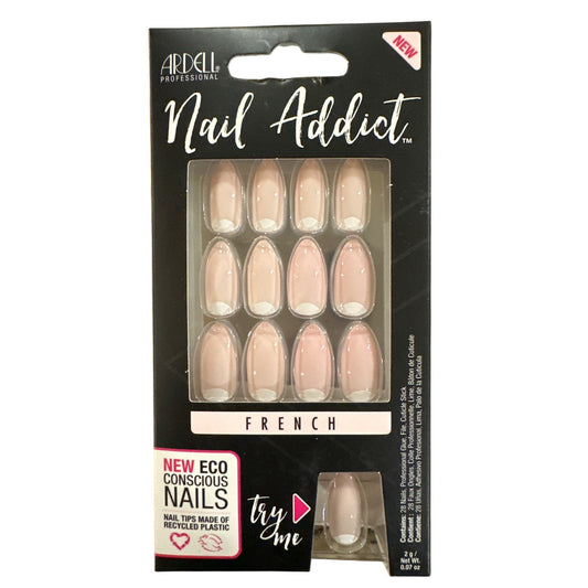 Ardell NAIL ADDICT 28 Nails FRENCH Long Almond French+Glossy Peach Eco Nails