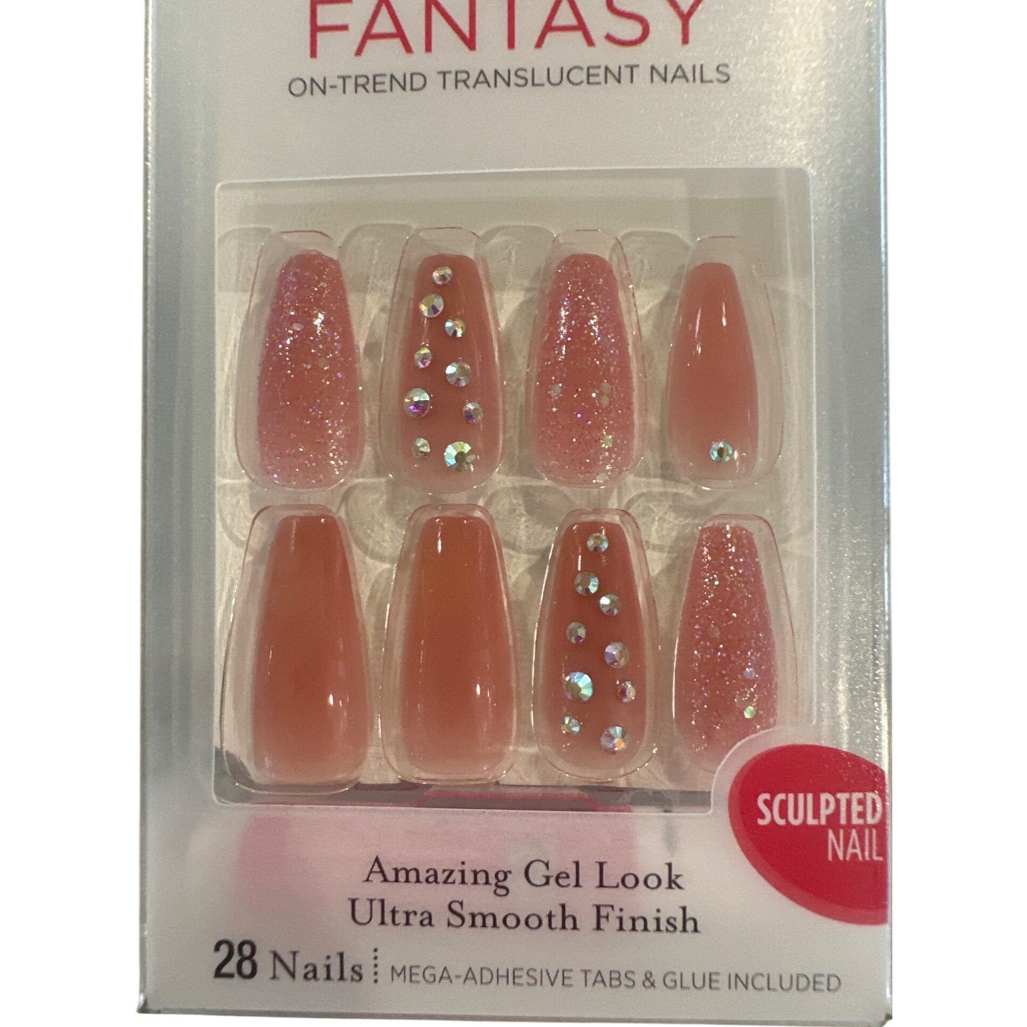 Kiss JELLY FANTASY Long Length Ballerina Glossy + Glitter Jewels Peach Gel Look