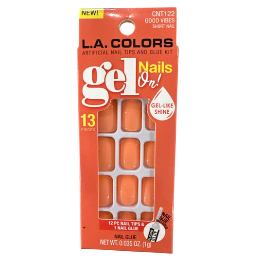 L.A. Colors GEL ON! 12 Nails GOODVIBES Short Square Glossy Orange Gel-Like Shine