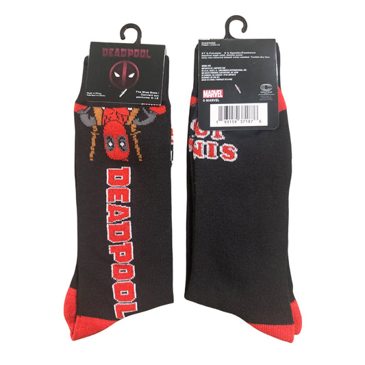 Marvel DEADPOOL MERC WITH MOUTH Men's Size 6-12 Long Socks Black Red White Grey