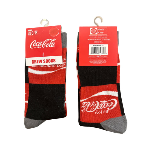 COCA-COLA Men's Size 6-13 Crew Socks Red Black White Gray Comfort Cotton Blend
