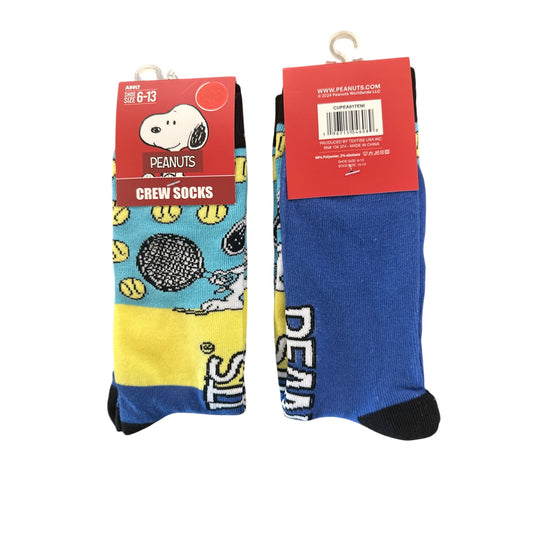 Peanuts SNOOPY Men's s Size 6-13 Crew Sock Blue Yellow Black White Fabric Blend